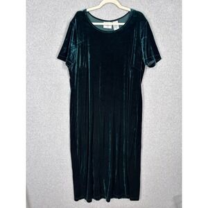Vintage Emerald Green Velvet Midi Dress Size 18 Whimsigoth Modest Cottage Granny